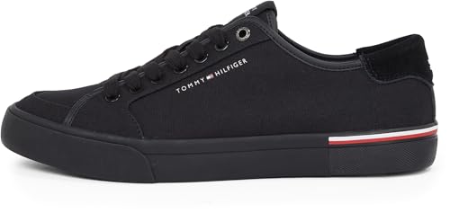 62% DESCUENTO Tommy Hilfiger Sneaker con Suela Vulcanizada Hombre Core Corporate Canvas Low Top, Negro (Black), 42