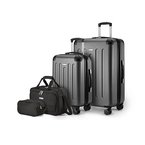 36% DESCUENTO Amazon Basics Equipaje de Mano rígido con Ruedas, Juego de 4 Unidad, Maleta Grande, Bolsa de Mano y Viaje compacta, Ampliable, 4 Ruedas giratorias, Negro