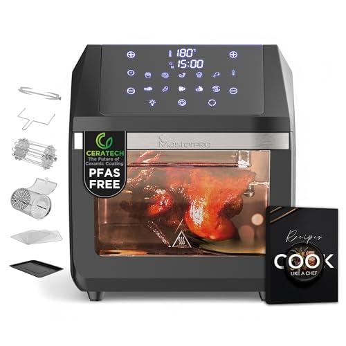 MasterPro ROCKET 1100 Freidora de aire caliente 11L SIN PFAS y mini horno 1800W con revestimiento cerámico CERATECH 10 programas y control de temperatura Con Cesta giratoria, grill, Deshidratador