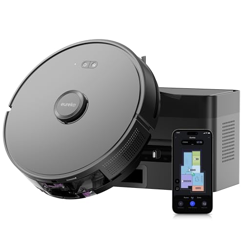 49% DESCUENTO EUREKA E6 Plus Robot Aspirador y Fregasuelos, 5000Pa Succión Potente, Base de Vaciado Automático 2.5L,Sistema LiDAR preciso, Control por App, Diseño Anti enredo, Ahorrador de Espacio,Mapa Multicapa