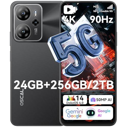 OSCAL Tiger 13 Móvil 5G Smartphone 24GB+256GB/2TB Android 14 | Cámara 50MP IA | 6.67″ 90Hz 700nits | Batería 5000mAh 18W | 5G Dual SIM + NFC | Gemini IA + Huella | 3 Años Garantía Negro