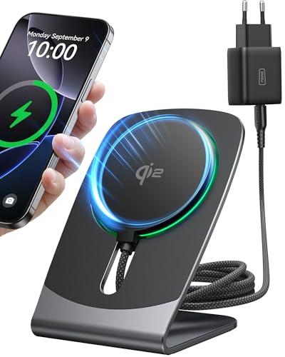 INIU Cargador Inalámbrico Compatible con mag Safe 15W, Certificado Qi2 Base de Carga Rápida para iPhone 16 Pro MAX, 15 Plus, 14, 13 y 12