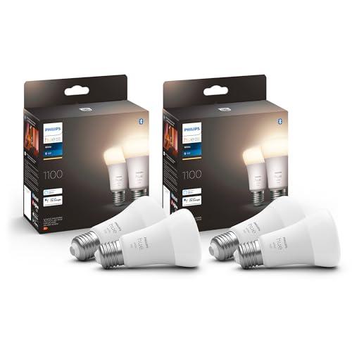 25% DESCUENTO PhilipsHueWhite E27 Bombillas inteligentes LED,Pack x4un,1055lm,luz blanca cálida,regulable,controlable mediante aplicación,compatible con Amazon Alexa(Echo, Echo Dot)[Clase eficiencia energética F]