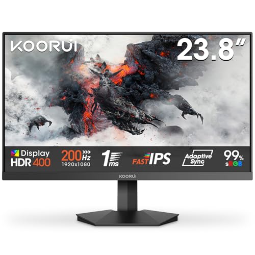 36% DESCUENTO KOORUI G2411P Monitor 24 Pulgadas Gaming Full HD Fast IPS, 200Hz, 1080P, MPRT 1ms, 90% DCI P3, HDR400, VESA, Adaptive Sync, Inclinación, Eye Care, 2xHDMI 2.0, DP 1.4