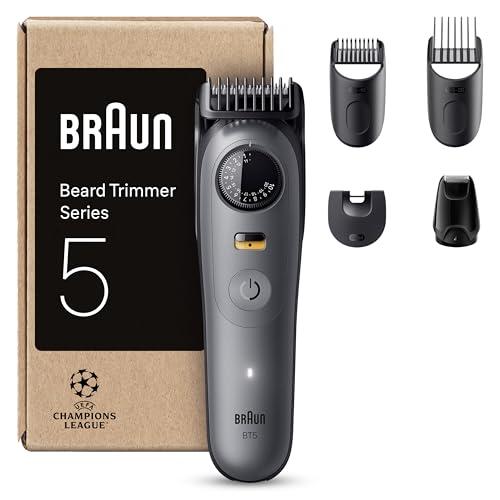 Braun Recortadora De Barba Series 5 BT5525, Barbero Recargable Resistente Al Agua, +5 Accesorios De Afeitado, 120 Min De Autonomía, 40 Longitudes, Lámina Ultra Afilada, Gris