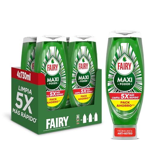 25% DESCUENTO Fairy Maxi Poder Líquido Lavavajillas 4 x 730ml, Limpieza Fácil Y Sin Esfuerzo Incluso En Las Ollas Y Sartenes Más Grasientas
