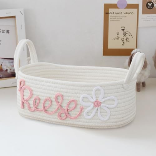 Cesta de Almacenaje Tejida Personalizada con Nombre Cesta para Ropa Juguetes de Bebé Organizador de pañales Bebé Regalos para Mamá (32 * 15 * 11cm)