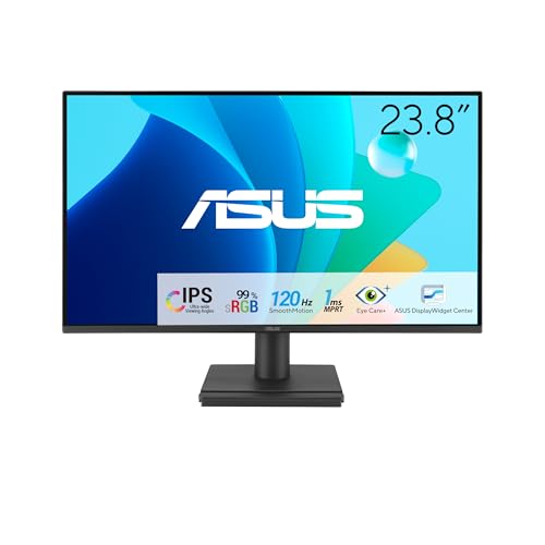 ASUS VA249HG Monitor Eye Care Gaming de 24″, IPS, Full HD, 99% sRGB, sin Marco, 120 Hz, Adaptive Sync, 1ms MPRT, HDMI, VGA, Baja emisión de luz Azul, antiparpadeo, montable en Pared