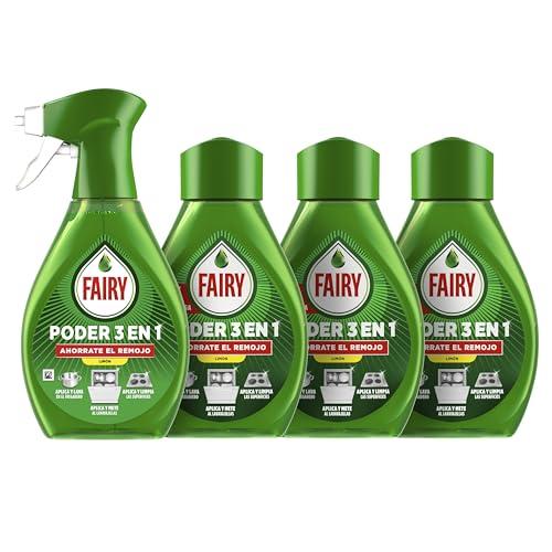 Fairy Poder Sin Remojo Limón Spray, Pre Tratamiento Para Vajilla Y Cocina, Eficaz Con El 100% De La Grasa, Desengrasante, Limpieza Rápida Sin Esfuerzo, Spray y Recarga 1000ml + 2 x Recarga (2 x 500ml)