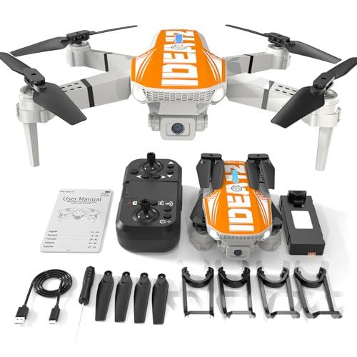 LE IDEA Drone con Cámara 1080P HD para Adultos, IDEA12 Drones RC con Doble Cámara Modo sin Cabeza Rotación de 360°, Mini Drones Plegables para Principiantes, Naranja