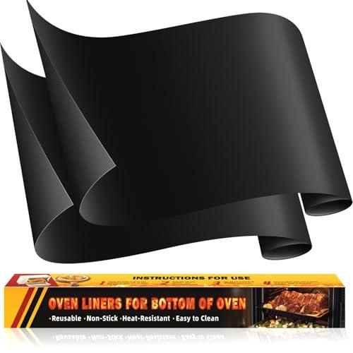 Protector Horno Antiadherente (Paquete de 2) – Revestimiento de Horno Reutilizable, Protector Fondo Horno de Teflon, Alfombrilla para Horno Compatible con la Mayoría de Hornos(43 x 64 cm, Negro)