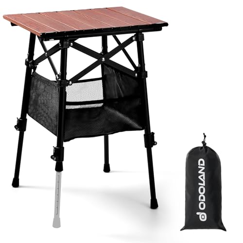 Odoland Mesa de Camping Ajustable con Bolsa de Almacenamiento Debajo de la mesas para 1 2 Personas, Mini Plegable Ligera para Playa, Picnic, Patios Traseros, Pesca