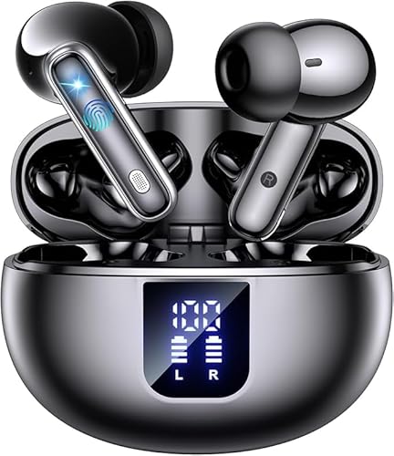 64% DESCUENTO EUQQ Auriculares Inalámbricos Bluetooth 5.4 con Modo Transparente,ANC&ENC Cancelación de Ruido Profunda,Micrófono Estéreo,46 Horas de Reproducción,Pantalla LED,IP7 Impermeable