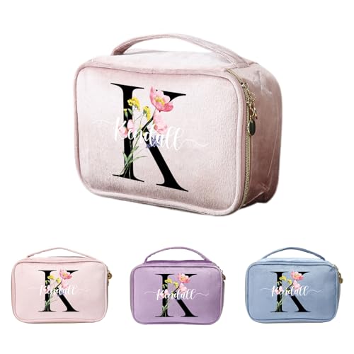 Kaululu Neceser Maquillaje para Mujer Neceser Playa Viaje Personalizada Grabada con Nombre Pequeño Estuche de Maquillaje Bolsa con Asa y Cremallera (D)