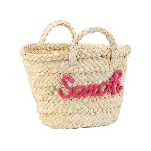 Bolso de Mano Personalizado para Mujer con Nombre Bolso de Playa de papiro Bolso de Compras Regalo para Mujeres y Niñas