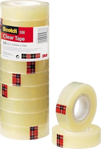 Scotch Cinta Adhesiva Transparente   10 rollos   15mm x 33m   Cinta Adhesiva para Uso General para el Colegio, el Hogar y la Oficina