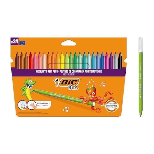 42% DESCUENTO BIC Kids Rotuladores Lavables para Niños, Kid Couleur, Colores Surtidos, Punta Media para Niños, Caja de 24, material escolar