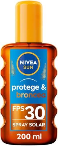NIVEA SUN Protege & Broncea Aceite Solar FP30 (1 x 200 ml), activador del bronceado, protección solar alta resistente al agua con 0% autobronceador