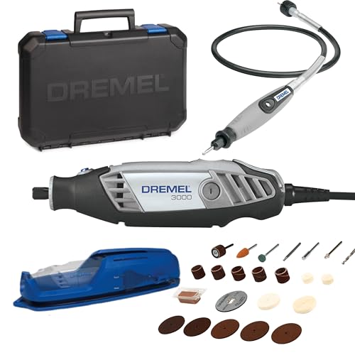 Dremel Multiherramienta 3000 130W, juego de 1 herramienta y 25 accesorios, velocidad de 10,000 a 33,000 RPM para corte, 3.2 mm, rectificado, grabado, pulido, afilado, limpieza, Negro, Azul, Plata