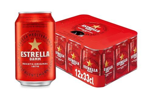 28% DESCUENTO Cerveza Estrella Damm, pack de 12 Latas 33cl. Total: 3,96 L. | Cerveza Lager Mediterránea, Receta Original 1876, 100% Ingredientes Naturales.