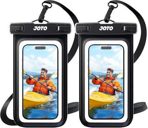 JOTO Funda Impermeable Móvil [2 Unidades], Funda Acuática Móvil IPX8 con Cuerda Ajustable para iPhone 16/15/14/13/12 Pro MAX, Galaxy S20+/S10e, Huawei, Móviles hasta 7″  Negro