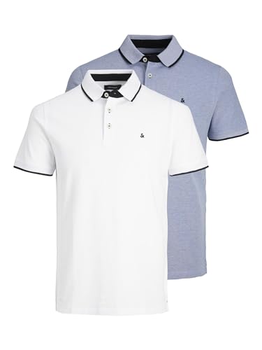 69% DESCUENTO Jack & Jones Jjepaulos Polo Ss 2pk Mp Camiseta, Hombre, Bright Cobalt/Blanco, M