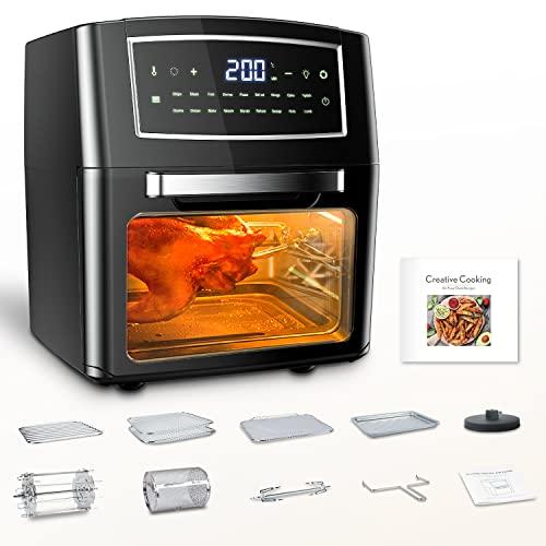 OFERTÓN SUPREMO 70% DESCUENTO BSJKitchen Freidora de aire caliente, 12 l, freidora sin aceite, Air Fryer con 18 programas, función Keep Warm, pantalla táctil, temperatura regulable, sin BPA, 100 recetas, papel, AF12L ES V2
