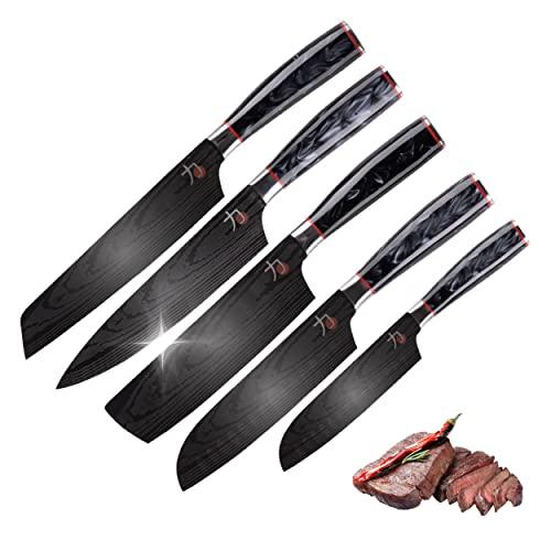 DESCUENTAZO 40% DESCUENTO MasterPro Tetsu | Cuchillos de Cocina | Set Completo de 5 Cuchillos Japoneses | Perfecto para Cortar Todo Tipo de Alimentos | Cocina Profesional | Reforzado, Equilibrado y con Revestimiento de Titanio
