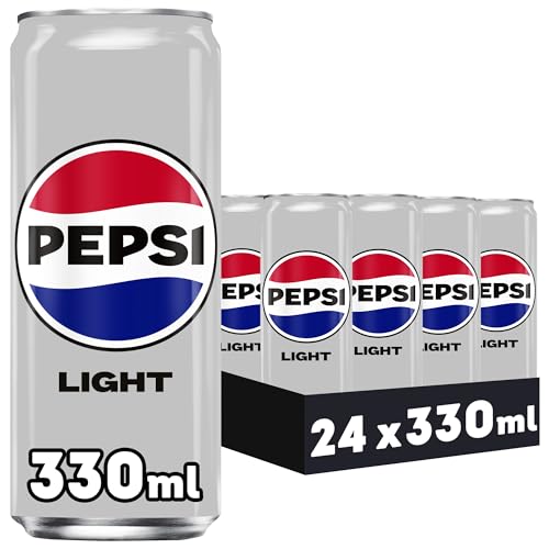 40% DESCUENTO Pepsi Light Refresco de cola bajo en calorías y en azúcares, pack de 24 latas de 330 ml, 7.92 litros en total