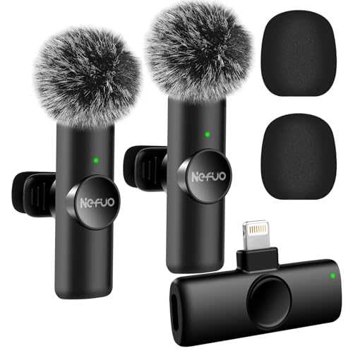 Nefuo Micrófono Inalámbrico Solapa para iPhone, iPad, Plug&Play Mini Microfono, Micrófono Lavalier Inalámbrico para Ideal para Entrevistas, Streaming, Youtube, TikTok, Vlogging (Solo para Lightning)