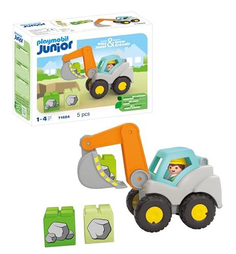 60% DESCUENTO PLAYMOBIL Junior 71684 Pala Excavadora, Incluye Techo de Cabina Plegable y Piedras apilables, Juguete sostenible Hecho de plásticos a Base de Plantas, Juguetes para niños a Partir de 1 año