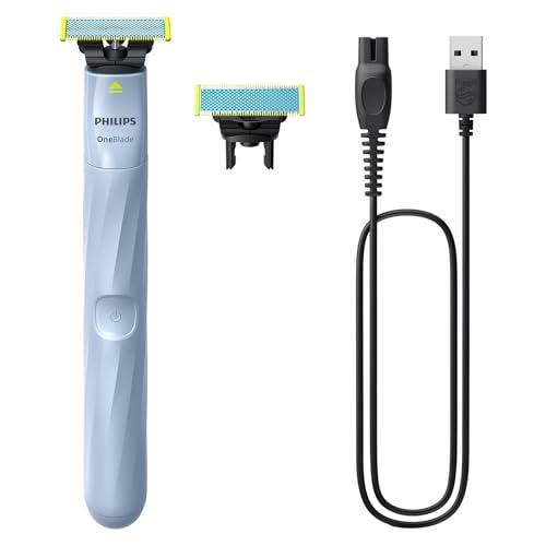 Philips OneBlade First Shave Auténtica Recortadora de Barba, Maquina de Afeitar Hombre, 2 Cuchillas, Cargador USB A sin adaptador de pared, QP1324/30