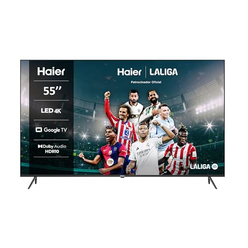 53% DESCUENTO Haier Direct LED 4K UHD H55K800UX   Smart TV 55″, Google TV, Dolby Audio y Dolby Vision, HDR 10, Smart Remote Control, Google Assistant, Bluetooth 5.1, DBX TV, HDMI 2.1 x 4, Sin Marcos, 2024