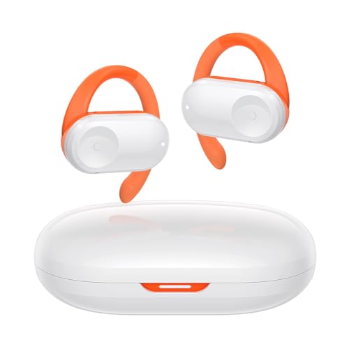 Auriculares Abiertos Bluetooth 5.3, Auriculares inalámbricos Deportivos, Volumen Ajustable, 50 Horas, Altavoz Dual, Calidad de Sonido Puro para Deportes, Oficina, Ocio, Naranja