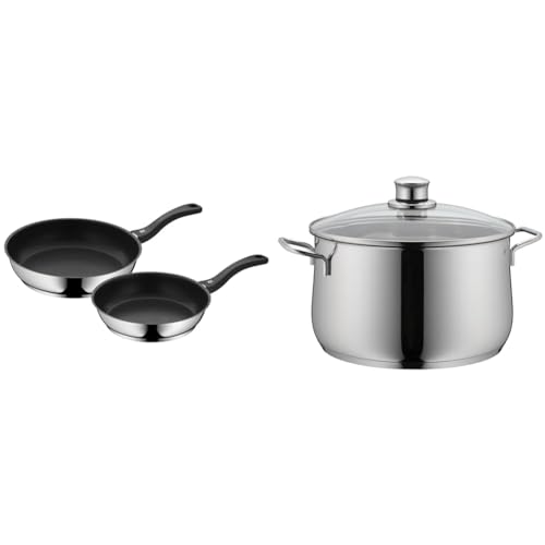 57% DESCUENTO WMF Devil Juego de 2 Sartenes Antiadherentes 24 28 cm, Sartén de Acero Inoxidable & Diadem Plus Olla Baja 6.5 L Ø24 cm, Acero Inoxidable Cromargan, con Tapa de Cristal