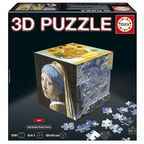 DESCUENTAZO 60% DESCUENTO Educa   3D Puzzle Arte | Puzzle 3D con Forma de Cubo de 216 Piezas en Total | Estructura: Base montable Cubierta por 6 Puzzles de 36 Piezas | a Partir de 14 años (20123)