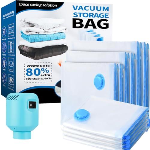 Bolsas de Almacenaje al Vacio 10 Piezas 2XL+2L+2M+4S con bomba de aire eléctrico, Bolsas de Vacio Almacenaje al Vacío para Guardar Ropa, Ropa de Cama, Edredones, Almohadas, Mantas