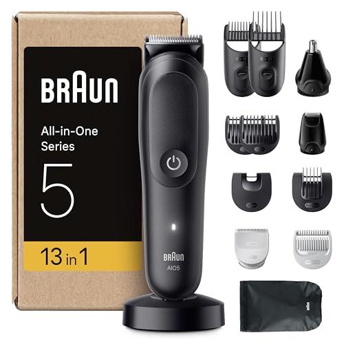 Braun Recortadora Todo En Uno Series 5 AIO5565, Kit De Styling 13en1 Para Barba, Pelo, Orejas, Nariz y Cuerpo, 120 Min, Cortapelos Hombre Con Lámina Ultra Afilada, Recorte Preciso Y Eficiente, Negro