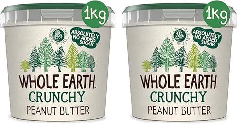 Whole Earth Crema Crujiente de Cacahuete 1 kg Sin Azúcar Añadido y Sin Gluten Apta para Veganos Fuente de Fibra y Proteínas Ideal para Untar en Pan o Tostadas (Paquete de 2)