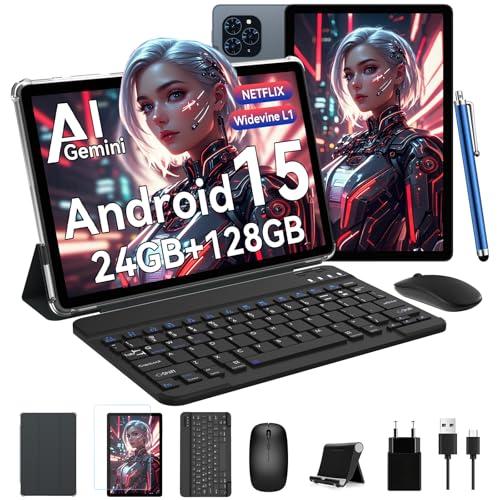TABWEE Tablet 11 Pulgadas, Tablets Android 15, 24GB RAM+128GB ROM (2TB TF), Octa Core 2.0Ghz, Tableta PC Widevine L1, Gemini AI, 8000mAh, 5G WiFi, 13MP+5MP, BT 5.0/GPS/3.5mm Jack, Tableta con Teclado