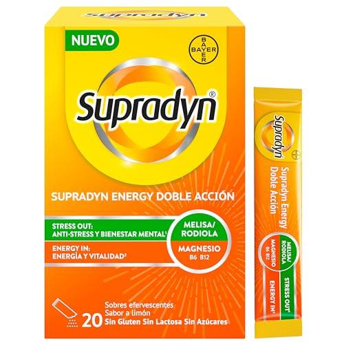 34% DESCUENTO Supradyn Energy Doble Acción Stress Out Multivitamínico con Magnesio, Vitaminas B6, B12, Ácido Fólico, Rhodiola y Melisa Anti estrés, Energía, Memoria, 20 Sobres Limón