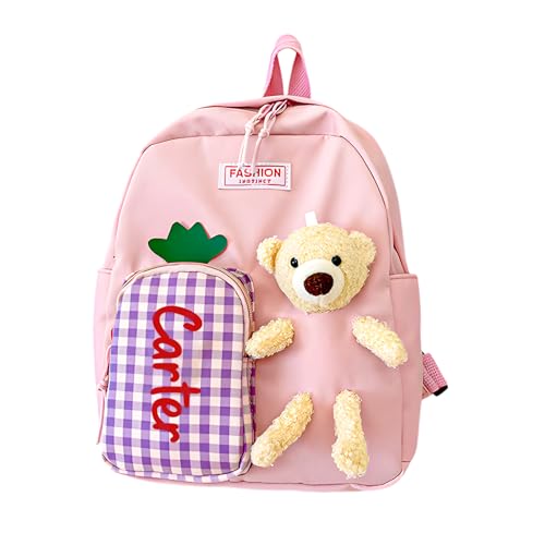 kaululu Mochila Guarderia Personalizadaspara Niños Niña Bebe Mochilas Infantil con Nombre Mochilas escolares con Ositos Regalo de Cumpleaños (A Rosa)