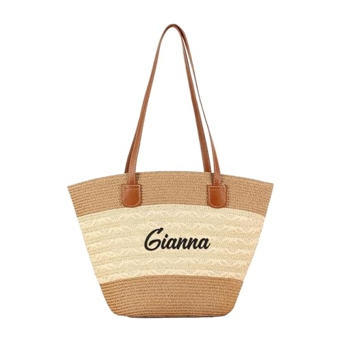 Jeweidea Bolso de Playa Personalizado para Mujer con Nombre Bolso Rafia Mujer Verano Tote Bohemio para Playa/Viajes/Piscina (#1)