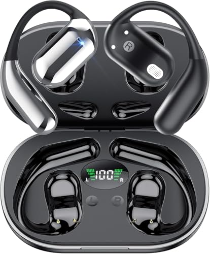 2025 inalámbricos Auriculares Oreja Abierta Bluetooth 5.4 con Gancho, Auriculares Inalámbricos Deportivos, 50 Horas de reproducción con Pantalla LED, IP7 Impermeable para Running Sport, Control Táctil