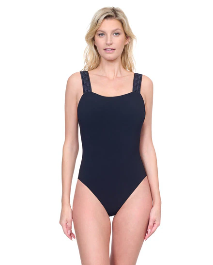 Bañador de mujer baño de una pieza con cuello cuadrado y tirantes geométricos tejidos con espalda en V profunda · Gottex · El Corte Inglés