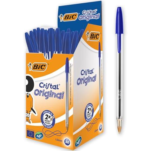 BIC Cristal Original   Caja de 50 unidades, bolígrafos punta media (1,0 mm), color azul