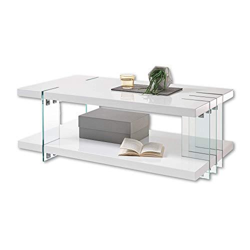 OFERTÓN SUPREMO 82% DESCUENTO MJC Dalllas   Mesa de café Elegante en Color Blanco Brillante con Cinco Varillas de Cristal, Mesa de sofá con Estante para tu salón, 110 x 40 x 60 cm