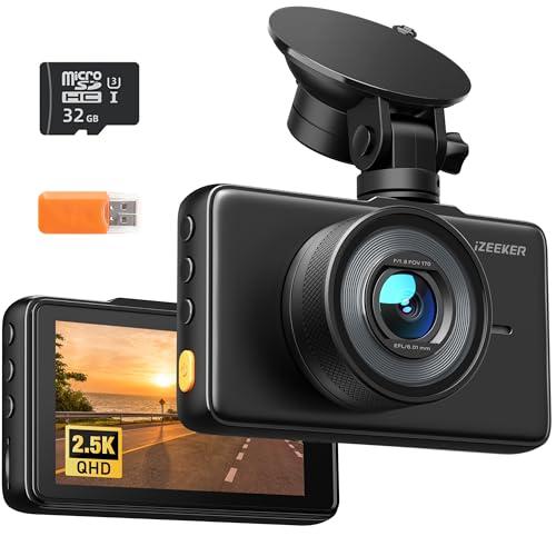 iZEEKER 2.5K Dashcam, Dash CAM Coche 1440P con Tarjeta SD de 32 GB, Camara Coche Grabadora, Pantalla IPS de 3″, Visión Nocturna, WDR, Gran 170°, Grabación en Bucle, Sensor G, Modo de Aparcamiento 24H