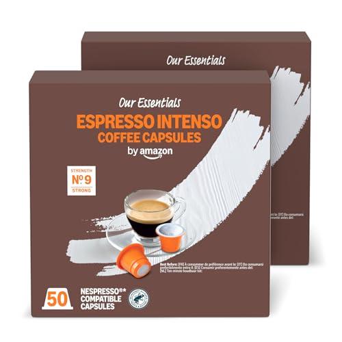 by Amazon Espresso Intenso Cápsulas de café compatibles con Nespresso, Tueste oscuro, 50 unidad, Paquete de 2   Certificado Rainforest Alliance