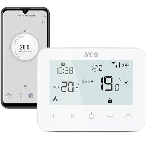 OFERTÓN SUPREMO 66% DESCUENTO SPC Vesta Thermostat – Termostato calefacción WiFi para Caldera de Gas, manejo Inteligente por App, Compatible con Alexa/Google, detección de Ventanas Abiertas, programable y de Pared – Blanco
